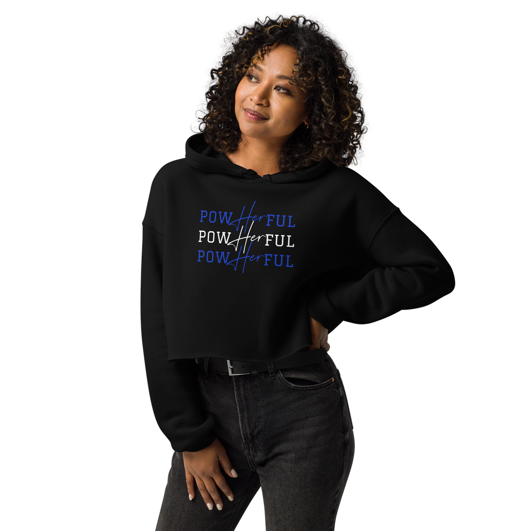 PowHERful Crop Hoodie - Blue and White