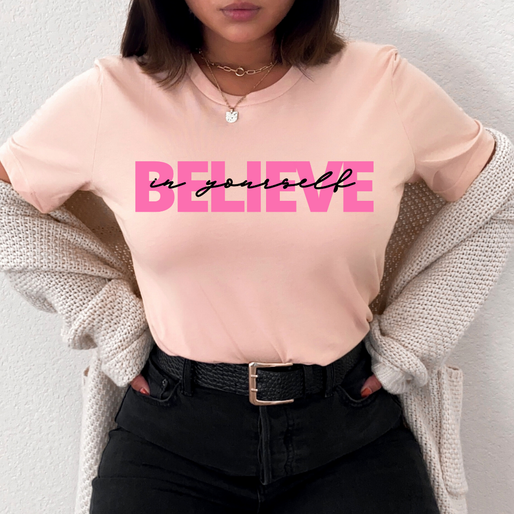 Believe In Yourself Unisex Tee - Heather Peach and Pink