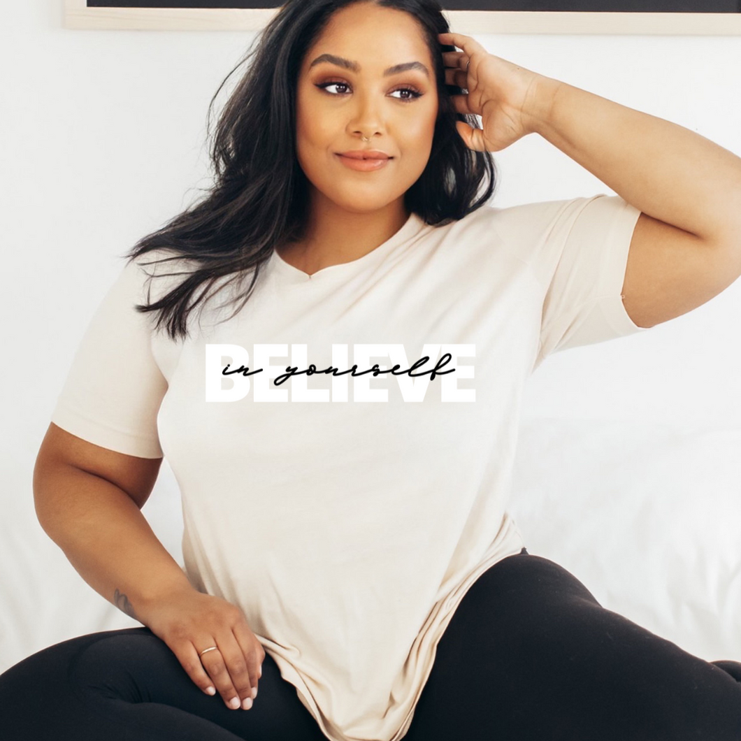 Believe In Yourself Unisex Tee - Soft Cream and White