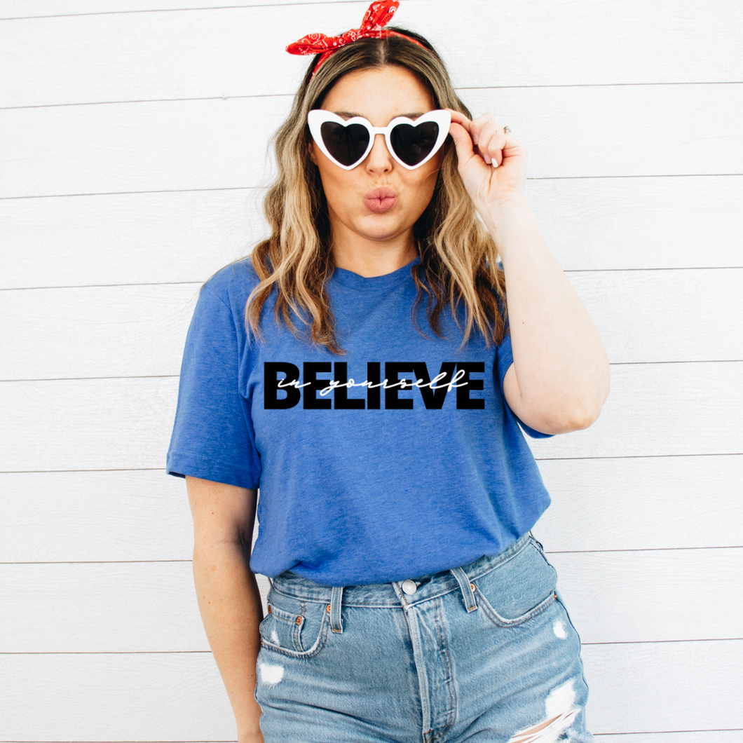 Believe In Yourself Unisex Tee - Heather Royal Blue and Black